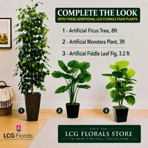 Vista 4 de LCG Florals - Árbol artificial de higuera de hoja de violín de 3.2 pies - Tronco de madera real, preensamblado, sin mantenimiento, planta artificial
