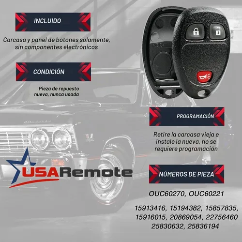Vista 3 de Funda y almohadilla para llavero con control remoto de entrada sin llave, compatible con Buick/Chevy Avalanche Equinox Express Silverado G-420-case