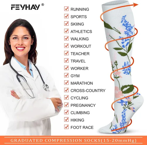 Vista 5 de FEYHAY Calcetines de compresión de cobre (8 pares) de 15-20 mmHg de circulación es la mejor atlética y diaria para hombres y mujeres, correr