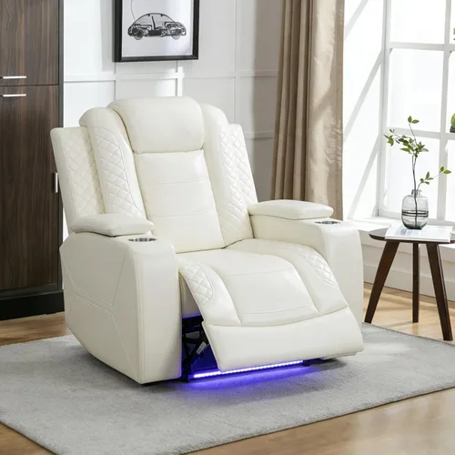 Vista 14 de Sofá reclinable individual eléctrico para muebles de sala de estar, silla reclinable de cuero con luces LED, puertos USB, almacenamiento oculto