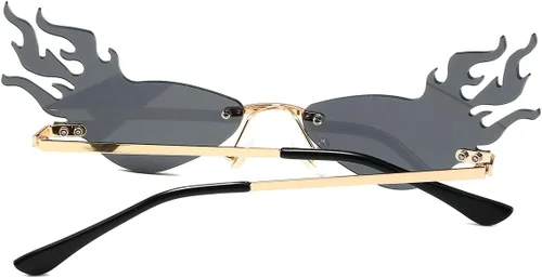 Vista 4 de NIDOVIX Lentes de sol de llama de fuego para mujeres y hombres, retro sin montura para fiesta de Halloween, gafas de sol rojas divertidas