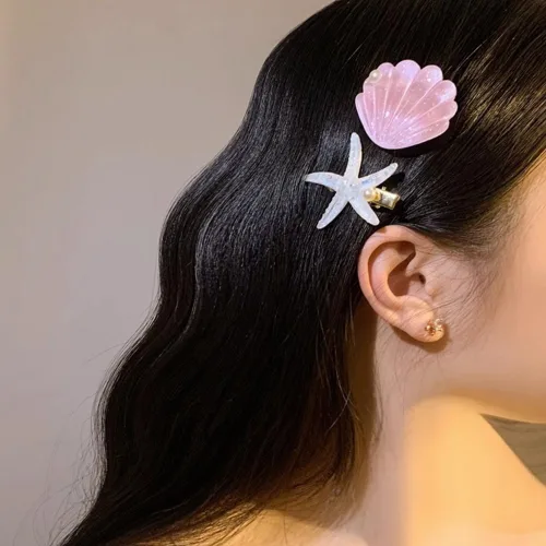 Vista 3 de Seashell - Pinzas para el cabello de estrella de mar para niñas, 8 piezas de pinzas de pelo de color princesa sirena, horquilla para el cabello