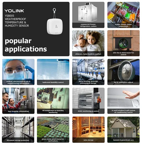 Vista 7 de YoLink Sensor inteligente de temperatura y humedad para exteriores, higrómetro, termómetro, alcance de 1000', vida útil de la batería de 2+ años