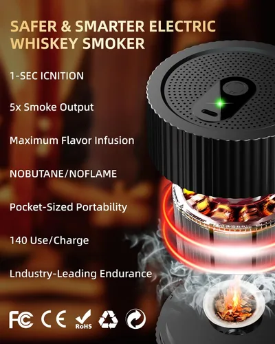 Vista 2 de Kit de ahumador eléctrico de whisky, con madera de 6 sabores, no necesita butano, kit de ahumador eléctrico de cóctel, kit de ahumador de bebidas