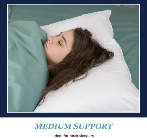 Vista 5 de Elite Medium 600 Fill Power Down Pillow, soporte ideal para personas que duermen de espalda, tamaño Queen, color blanco