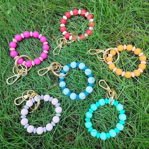 Vista 7 de Llavero de silicona con cuentas para mujer, pulsera elástica para llavero