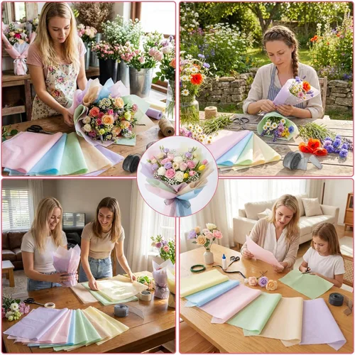 Vista 7 de VinTS 48 hojas de papel de forro de algodón de 23.6 x 23.6 pulgadas, estilo coreano de papel de forro de ramo floral impermeable, papel de regalo
