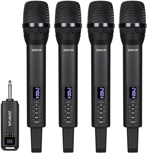 Vista 9 de Micrófono inalámbrico recargable, sistema de micrófono inalámbrico de mano profesional con control Echo Treble BASS VOL para karaoke, canto, Negro