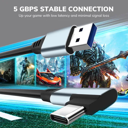 Vista 5 de RUIZHI 10Ft Link Cable for Oculus Quest 2Pico 4 VR Accessories PC Steam, High Speed Data Transfer Cord, USB 3.0 to USB C Cable for VR Headset Gaming