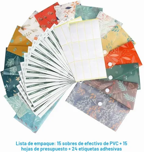 Vista 5 de Number-one 15 sobres de presupuesto, sobres impermeables para dinero en efectivo, sobres de efectivo reutilizables de plástico, sobres de dinero
