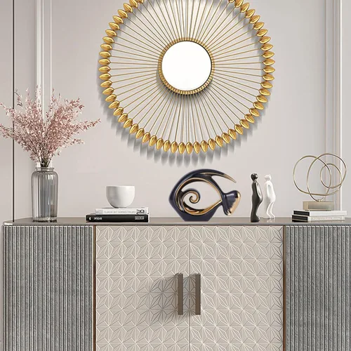 Vista 6 de Figuras de peces de cerámica de oro negro, decoración costera del hogar, centros de mesa modernos del océano para sala de estar, comedor, baño
