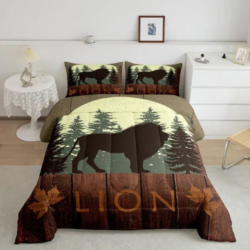 Vista 19 de Castle Fairy Cute Giraffe Bedding Set Twin Size 2 Pcs,Lodge Cabin Jungle Rustic Style Comforter Set for Kids Teens Adults,Wild Animal Pine Trees