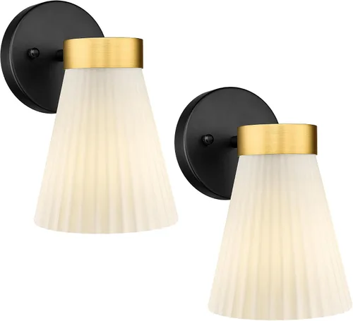 Vista 16 de HWH - Lámpara de pared para interiores, moderno aplique de pared con pantalla de vidrio a rayas blancas esmeriladas, aplique de pared individual
