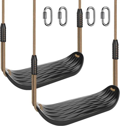 Vista 19 de BeneLabel Asiento de columpio resistente con cuerda ajustable, asientos de columpio de plástico para niños, asiento de columpio negro de repuesto