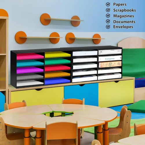 Vista 2 de Fuutreo 2 piezas de almacenamiento de papel de construcción, buzón de aula, clasificador de literatura de regreso a la escuela, organizador de papel