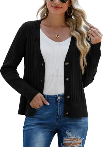 Vista 5 de Cárdigan de manga larga para mujer, cárdigan con botones al frente abierto para mujer, suéteres casuales de invierno y otoño