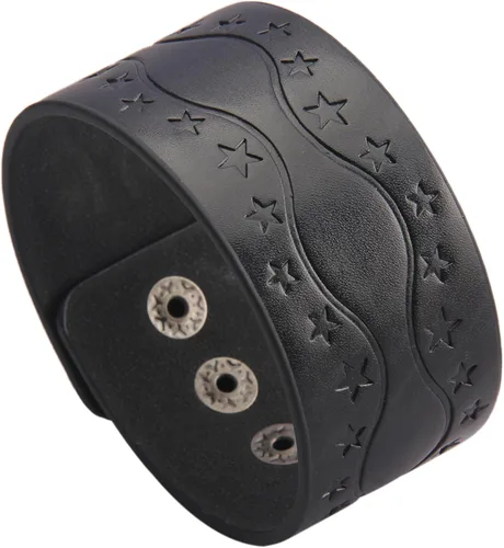 Vista 10 de Pulsera de cuero para hombre, brazaletes de cuero punk, pulsera de cuero negro para mujer