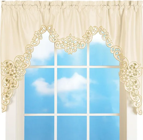 Vista 8 de Collections Etc Elegante cenefa para ventana con recortes y bordado con bolsillo para barra en la parte superior para fácil colocación, azul, 58" X
