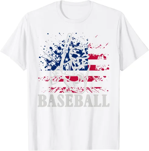 Vista 67 de Camiseta de béisbol deportiva estadounidense con bandera estadounidense, Negro, S