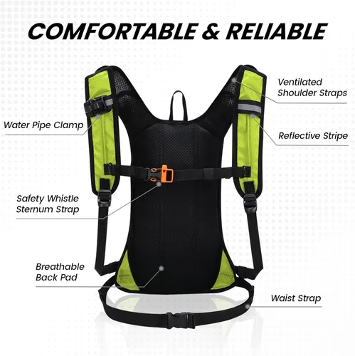 Vista 5 de Nepest Hydration Pack Backpack for Women & Men, Lightweight Water Backpack with 2L Water Bladder for Hiking Cycling Running Biking Verde