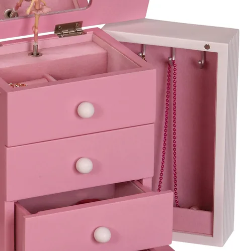 Vista 9 de Mele Original - Joyero musical pintado bailarina, organizador de varios cajones para niñas, Madera