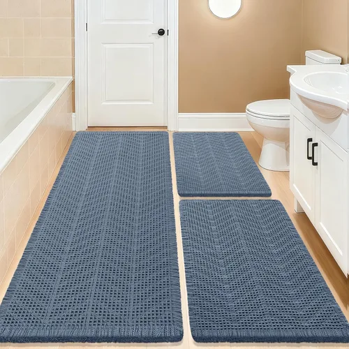 Vista 94 de Tapete de baño con diseño de gofre, moderno, bohemio, absorbente, antideslizante, ultrasuave, lavable a máquina, con letra de baño, dormitorio