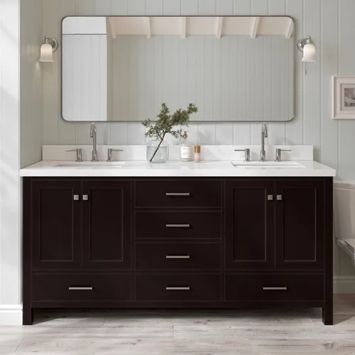 Vista 76 de ARIEL Cambridge - Mueble de baño con lavabo de 42 pulgadas, madera maciza, encimera de cuarzo blanco puro de 1.5 pulgadas, fregadero rectangular