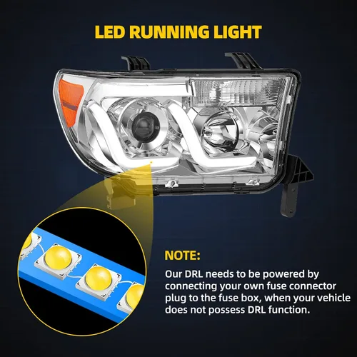 Vista 2 de DWVO Ensamble de faros Compatible con 2007-2013 Tundra / 2008 2009 2010 2011 2012 2013 2014 2015 2016 2017 Sequoia Carcasa de faro cromada Reflector