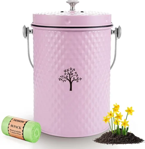 Vista 10 de AOSION Contenedor de compostaje para encimera de cocina, contenedor de compostaje interior resistente al olor con tapa y 50 bolsas de compost, Azul