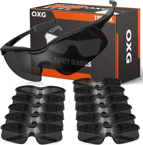 Vista 9 de OXG Paquete de 12 lentes de seguridad, ANSI Z87.1, resistentes a los impactos, antiatascos, para hombres, mujeres y jóvenes