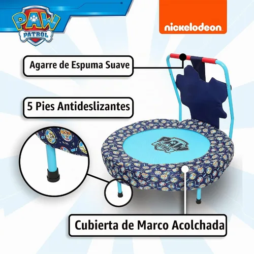 Vista 4 de Paw Patrol - Mini trampolín de interior con asa para niños pequeños, cuenta con Everest, Chase, Marshall, Skye y Rubble, Multi
