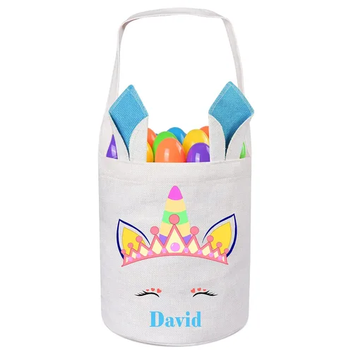 Vista 13 de Jocidea Personalized Easter Basket, Easter Bunny Basket for Kids - Blue Unicorn with Easter Egg 019B-Blue