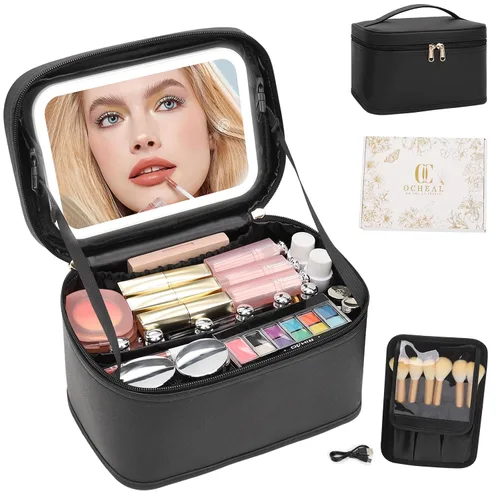 Vista 28 de OCHEAL - Bolsa de maquillaje portátil para cosméticos, estuche organizador de viaje de gran capacidad para mujeres, bolsa de aseo para niñas