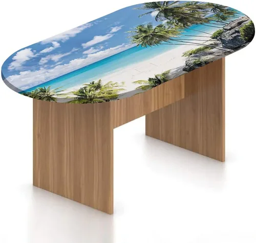 Vista 22 de Mantel ovalado ajustable de poliéster elástico para invierno, diseño de bosque abstracto monocromático, hojas y bosques, se adapta a mesas ovaladas