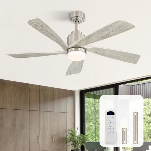 Vista 11 de Sofucor Ventilador de techo con luces y control remoto, ventilador de techo de madera moderno de 52 pulgadas para interiores, casa de campo Negro