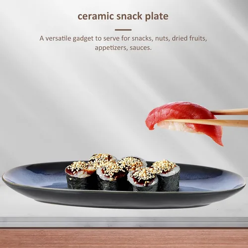 Vista 2 de Cabilock Platos de cerámica para sushi, platos de cerámica para sushi, estilo japonés, ovalados, platos de porcelana para servir charcutería