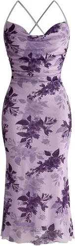 Vista 42 de SOLY HUX Vestido de malla floral para mujer, vestido largo para cóctel Estampado floral multicolor.