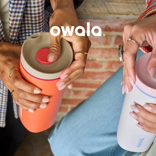 Vista 5 de Owala SmoothSip Slider - Vaso de café aislado de acero inoxidable, reutilizable, taza de café helado, taza de viaje para café caliente, sin BPA, 12