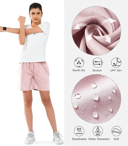 Vista 41 de NORTHYARD Pantalones cortos deportivos de senderismo para mujer, de secado rápido, ligeros, para gimnasio, entrenamiento, con 3 bolsillos