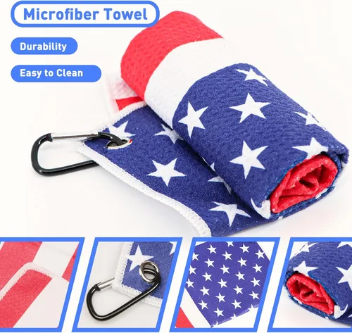 Vista 3 de Cepillo de palo de golf y toallas de golf con bandera americana, kit de limpieza de ranuras de golf, herramienta de limpieza de accesorios de golf