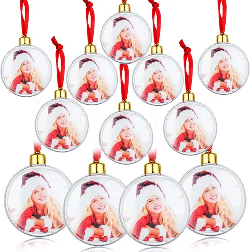 Vista 8 de Skylety 48 Piezas Bolas de Adorno de Fotos de Navidad de 3.54" Plástico Transparente Colgante Marco de Fotos Adorno Esferas de Fotos Familiares