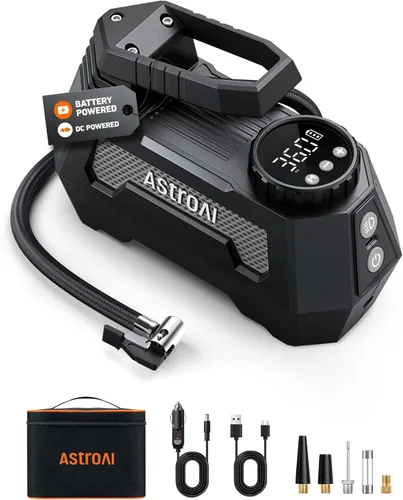 Vista 10 de AstroAI - Inflador de neumáticos - Compresor de aire portátil para neumáticos de auto - Bomba automática de 12 V CC con manómetro digital, 100 PSI