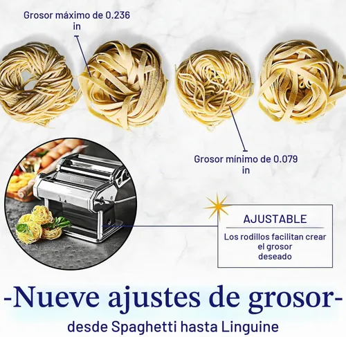 Vista 2 de Nuvantee Máquina para hacer pasta con 7 ajustes de grosor ajustable, máquina de fideos 3 en 1 con rodillos y 2 cortadores de ancho para espaguetis