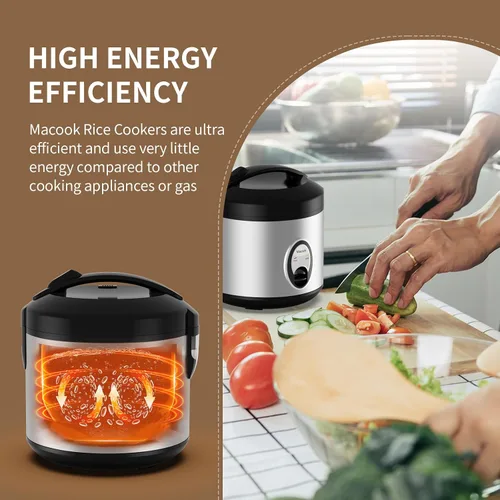 Vista 4 de Macook Arrocera de acero inoxidable con vaporizador, 4 tazas sin cocer (1.0L)/8 tazas cocidas, cocina eléctrica para granos y verduras, mantiene