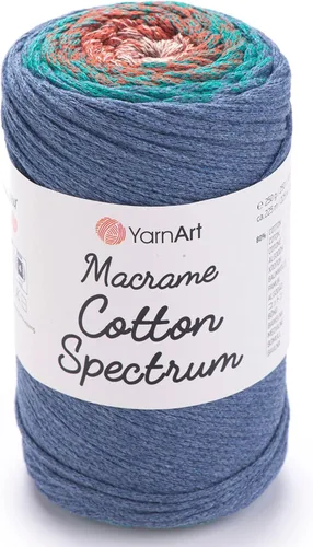 Vista 23 de YarnArt Macramé de Algodón Spectrum – Cuerda Multicolor 80% Algodón – 8.8 oz (250g), 246 yardas (225m) – Cuerda Colorida para Nudos, Tejido 512.2 in
