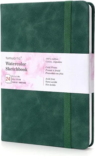 Vista 15 de tumuarta Cuaderno de bocetos de acuarela cuadrado, 6x6”, 140 LB, 300GSM, papel 100% algodón, prensado en frío, 24 hojas, 48 páginas, diario