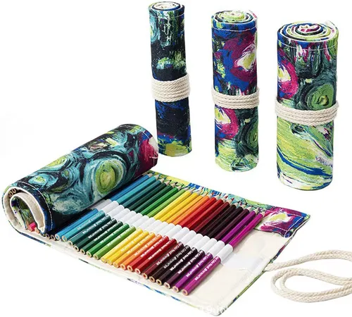 Vista 10 de Maydahui Rollo de lápiz de color de lona 24 ranuras Animales de dibujos Animales de dibujos animados