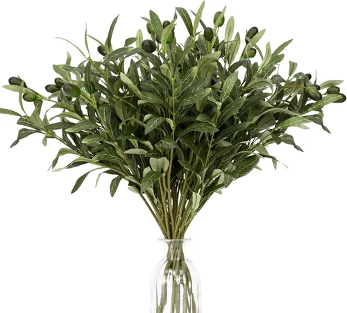 Vista 12 de Waipfaru Ramas de olivo artificiales para jarrones, ramas de olivo con aceitunas realistas, tallos de vegetación artificial para centros de mesa