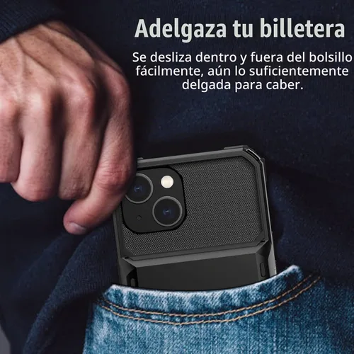 Vista 6 de Nvollnoe Funda para iPhone 13 con tarjetero [almacena 5 tarjetas] Funda tipo cartera de doble capa resistente a prueba de golpes con ranura oculta