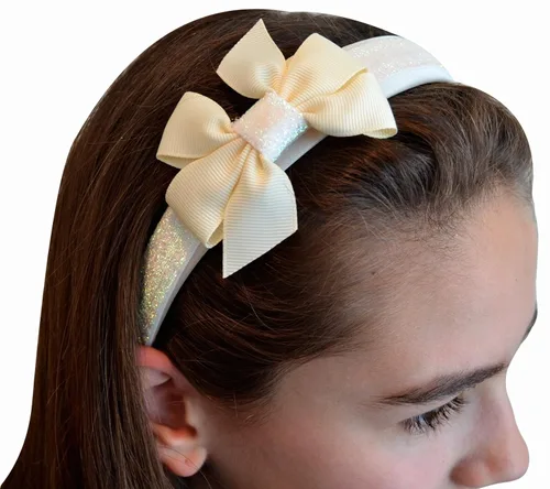Vista 2 de Funny Girl Designs Diadema brillante para niñas con lazo de grogrén (verde esmeralda)